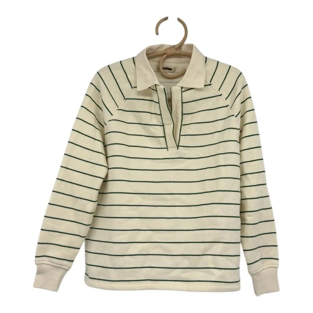 Madewell Green Stripe Crop Polo Sweatshirt Betterterry Fleece Varsity NWT XXS